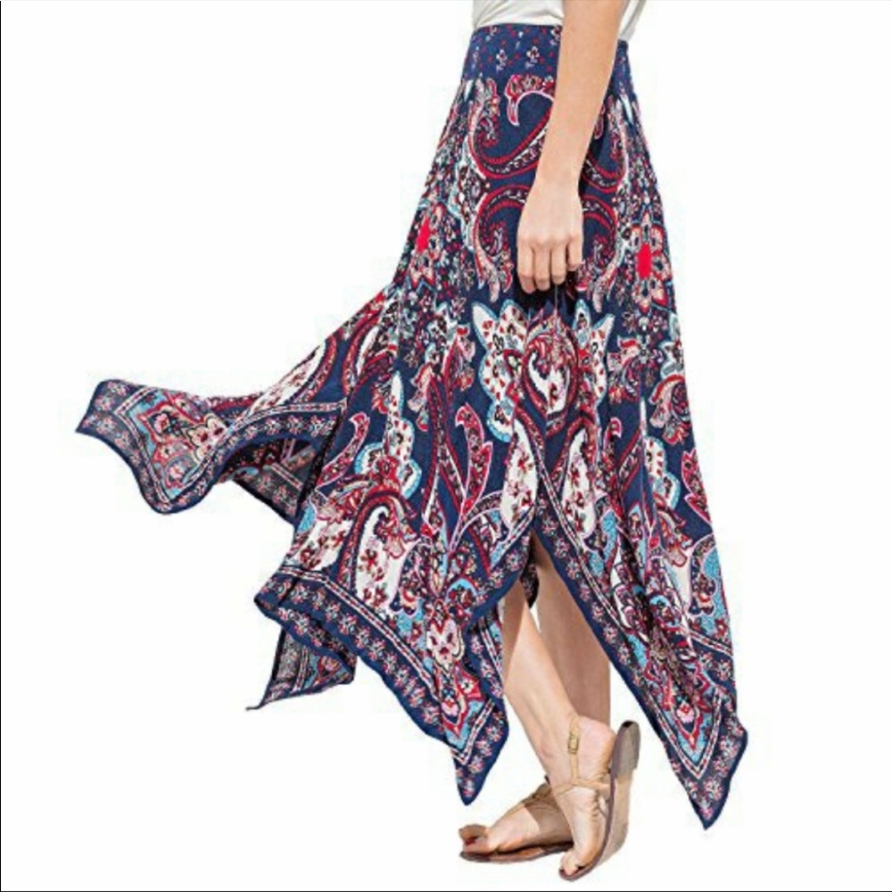 Bila Bohemian Handkerchief Hem Maxi Skirt